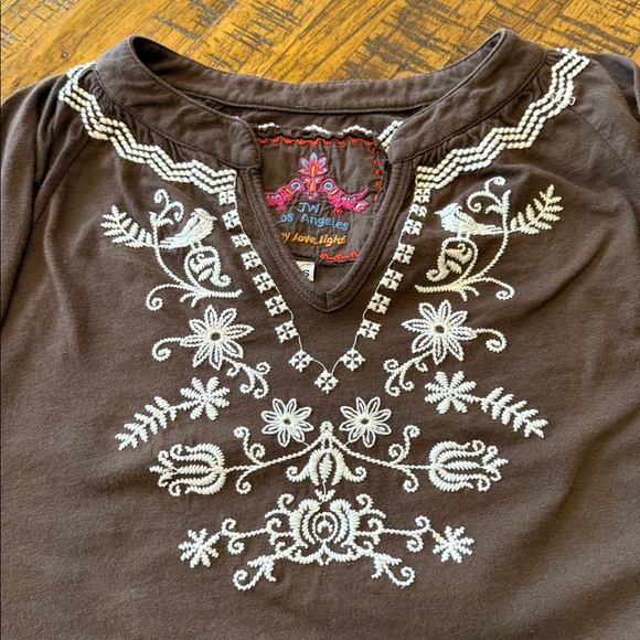 Johnny Was Brown Tunic with White Embroidery Women's XS - Picture 8 of 15